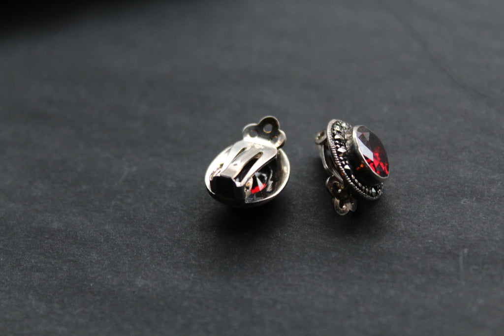 Garnet Cubic Zirconia Clip On Earrings