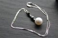 Giorgio Martello White Pearl Necklace with Black & Clear Cubic Zirconia