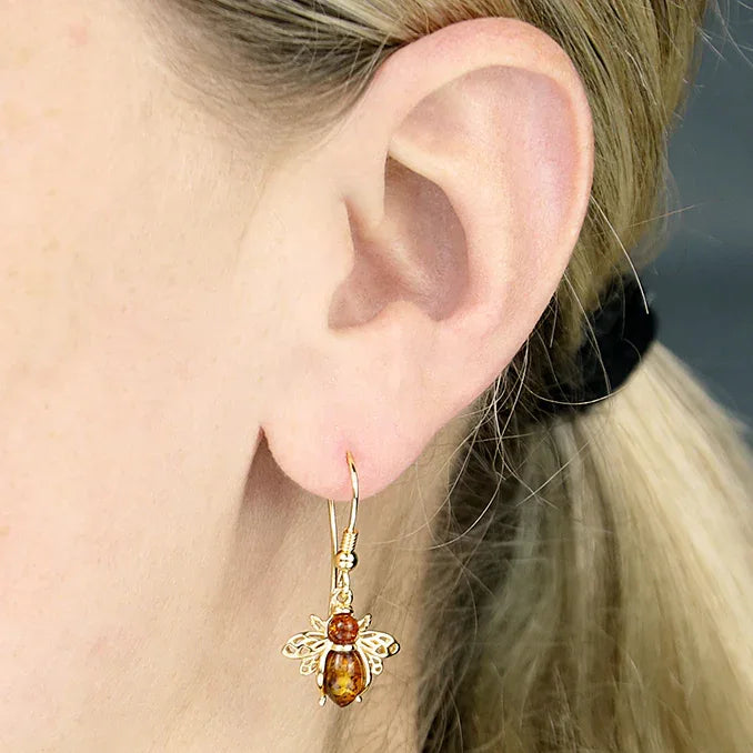Amber Bumble Bee Drop Earrings - Swax Jewellery Barmouth