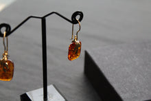 Load image into Gallery viewer, Gold Plated Cognac Amber Drop Earrings
