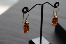 Load image into Gallery viewer, Gold Plated Cognac Amber Drop Earrings
