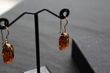 Load image into Gallery viewer, Gold Plated Cognac Amber Drop Earrings
