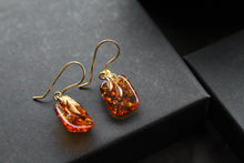 Load image into Gallery viewer, Gold Plated Cognac Amber Drop Earrings
