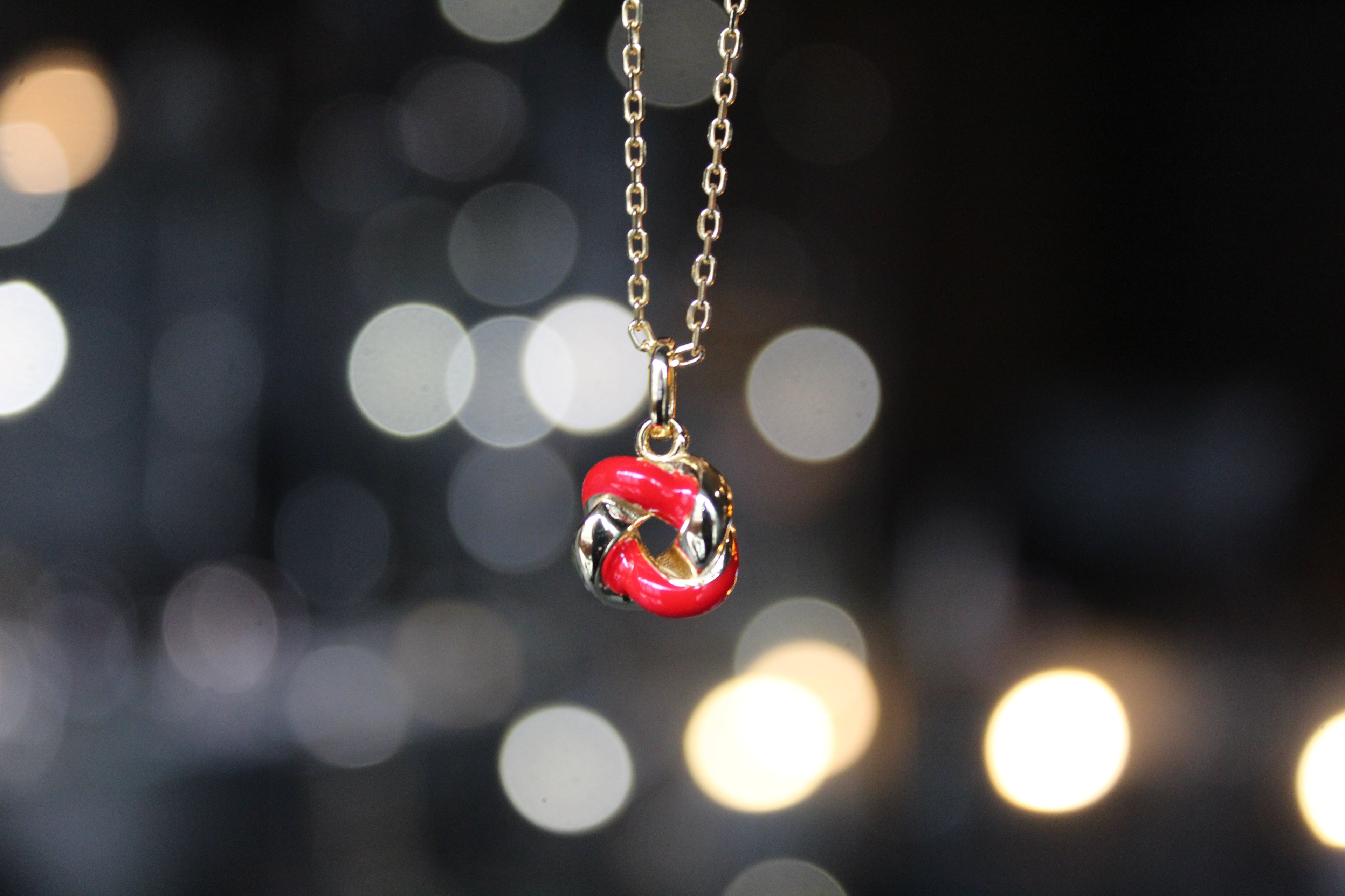 Gold Plated Ruby Red Enamel Knot Necklace