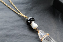 Load image into Gallery viewer, Gold Tone Black Mushroom &amp; Raw Quartz Necklace
