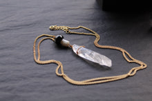 Load image into Gallery viewer, Gold Tone Black Mushroom &amp; Raw Quartz Necklace
