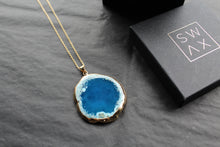 Load image into Gallery viewer, Gold Tone Blue Agate Crystal Long Length Statement Necklace
