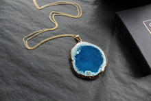 Load image into Gallery viewer, Gold Tone Blue Agate Crystal Long Length Statement Necklace

