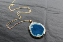Load image into Gallery viewer, Gold Tone Blue Agate Crystal Long Length Statement Necklace
