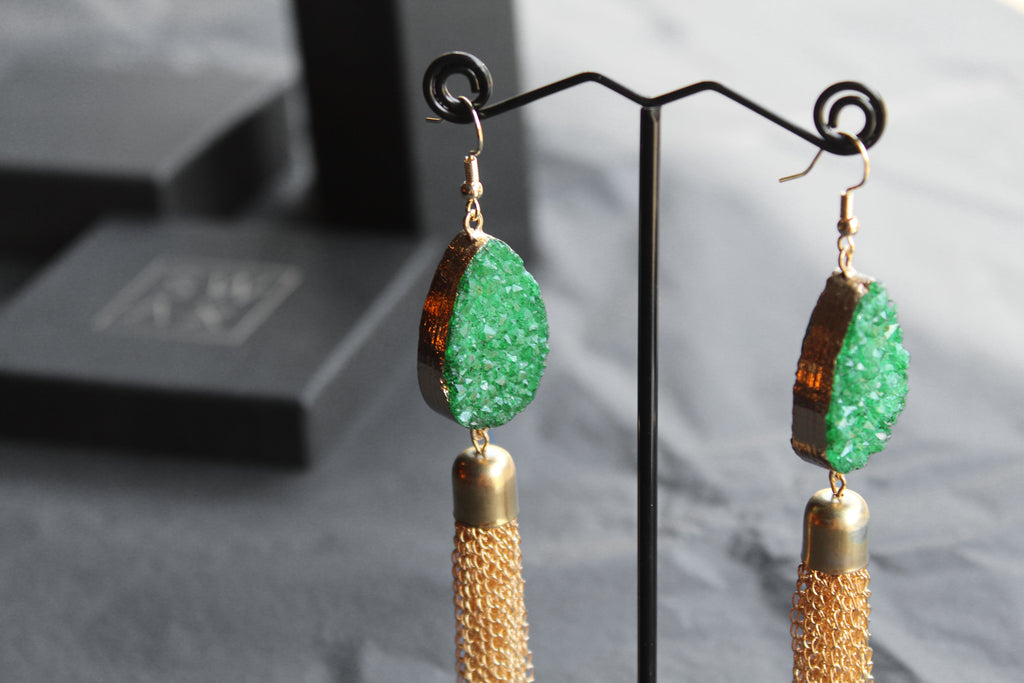Gold Tone Crystal Statement Chain Drop Earrings
