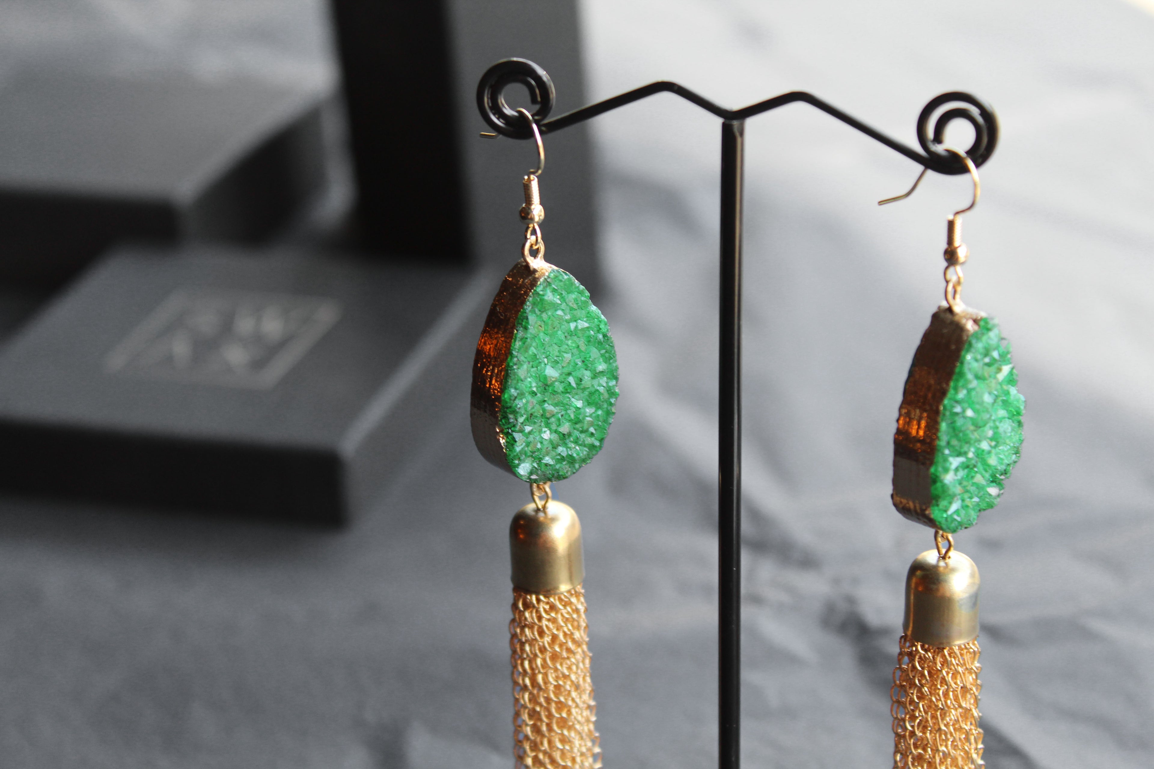 Gold Tone Crystal Statement Chain Drop Earrings