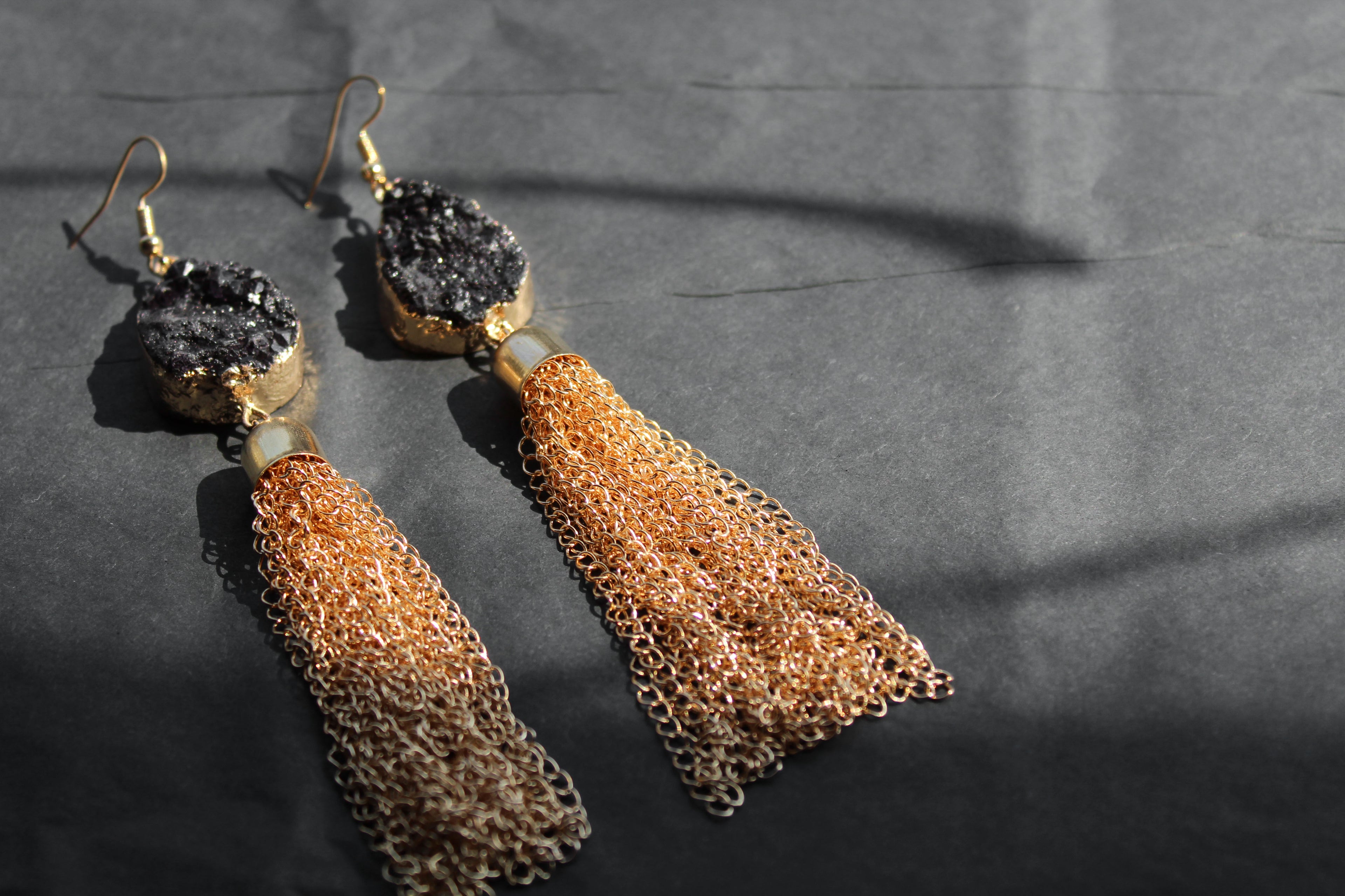 Gold Tone Crystal Statement Chain Drop Earrings