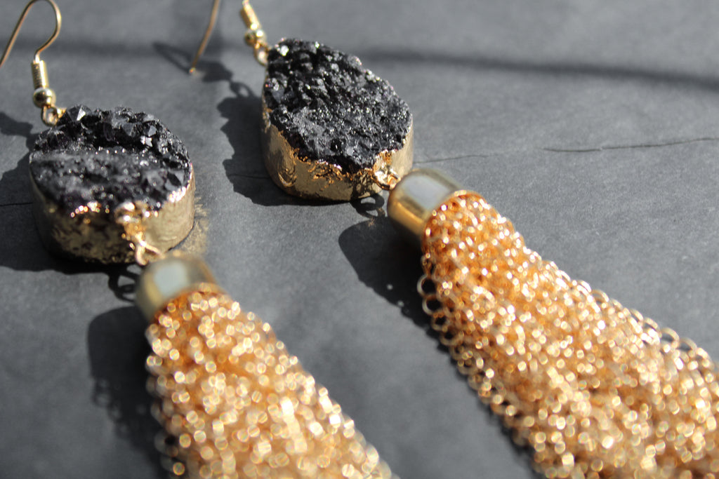 Gold Tone Crystal Statement Chain Drop Earrings