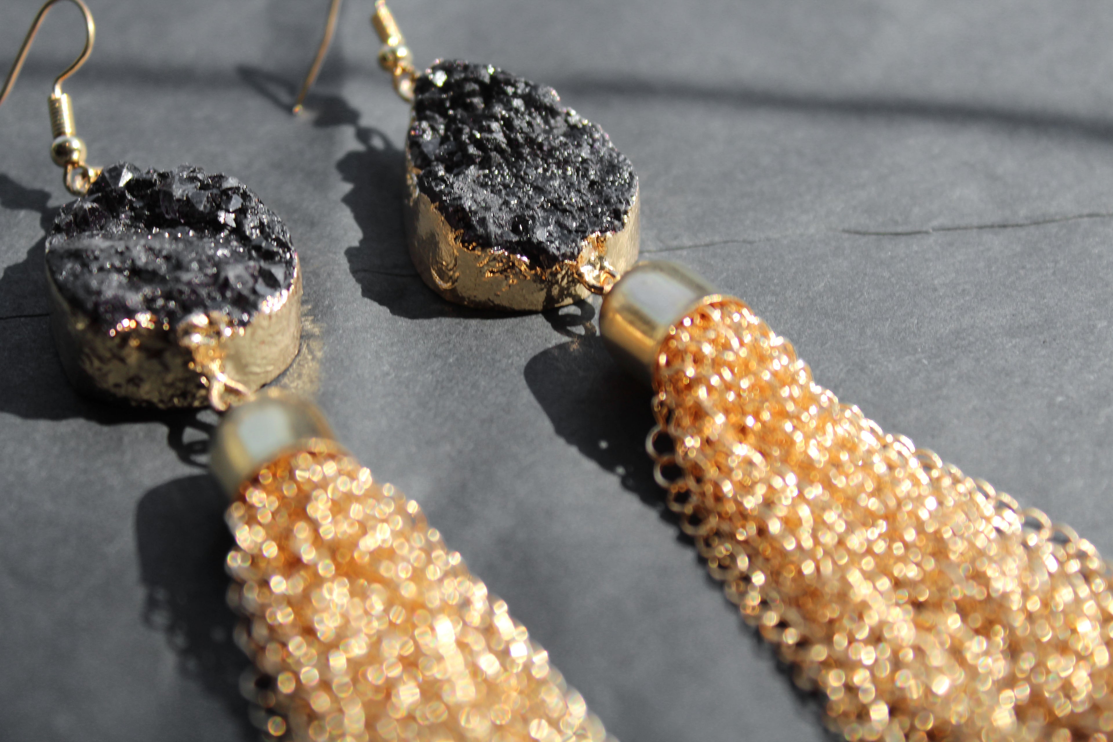Gold Tone Crystal Statement Chain Drop Earrings
