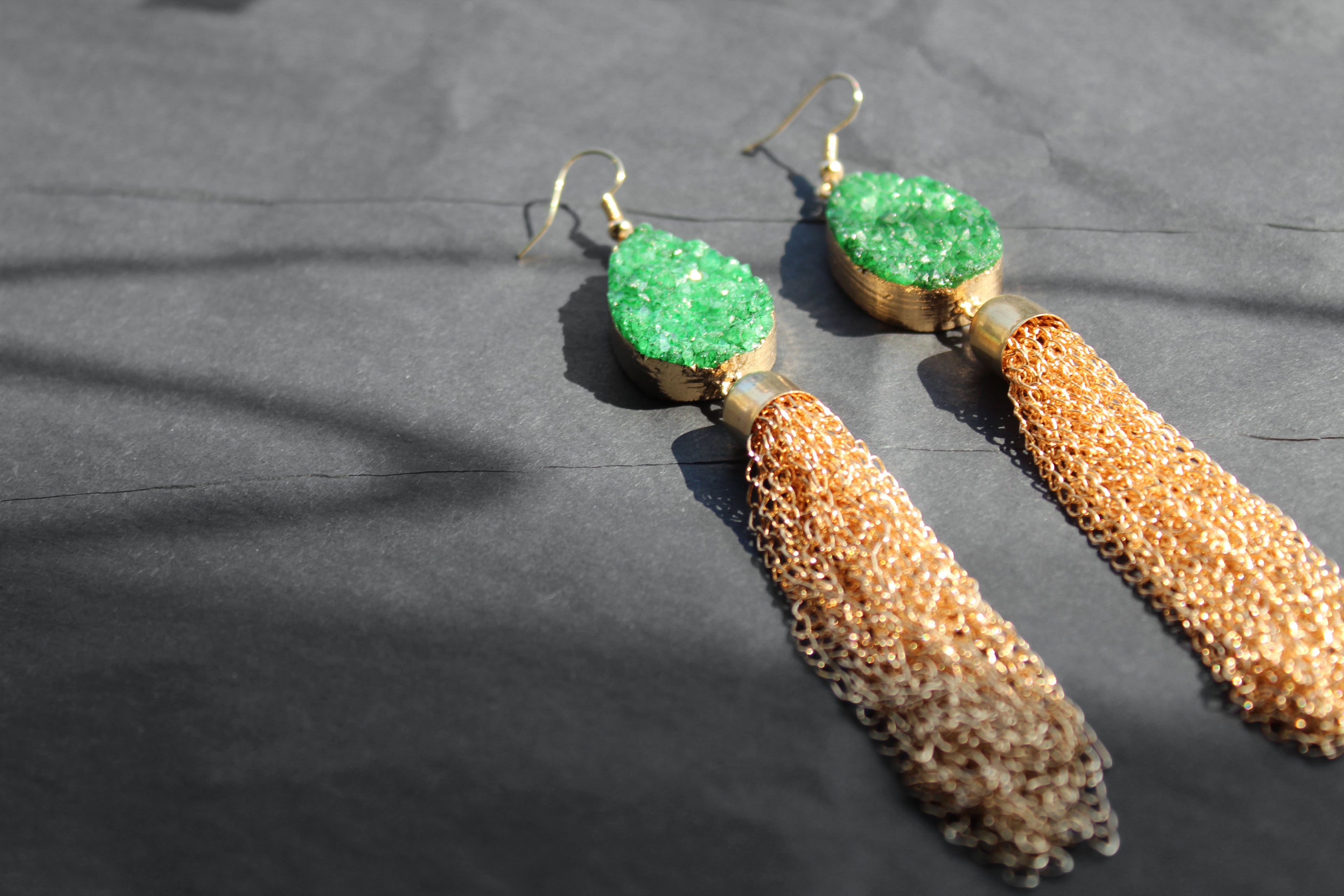 Gold Tone Crystal Statement Chain Drop Earrings