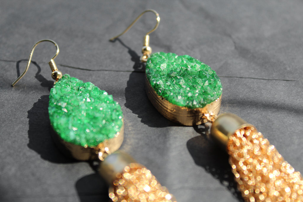 Gold Tone Crystal Statement Chain Drop Earrings