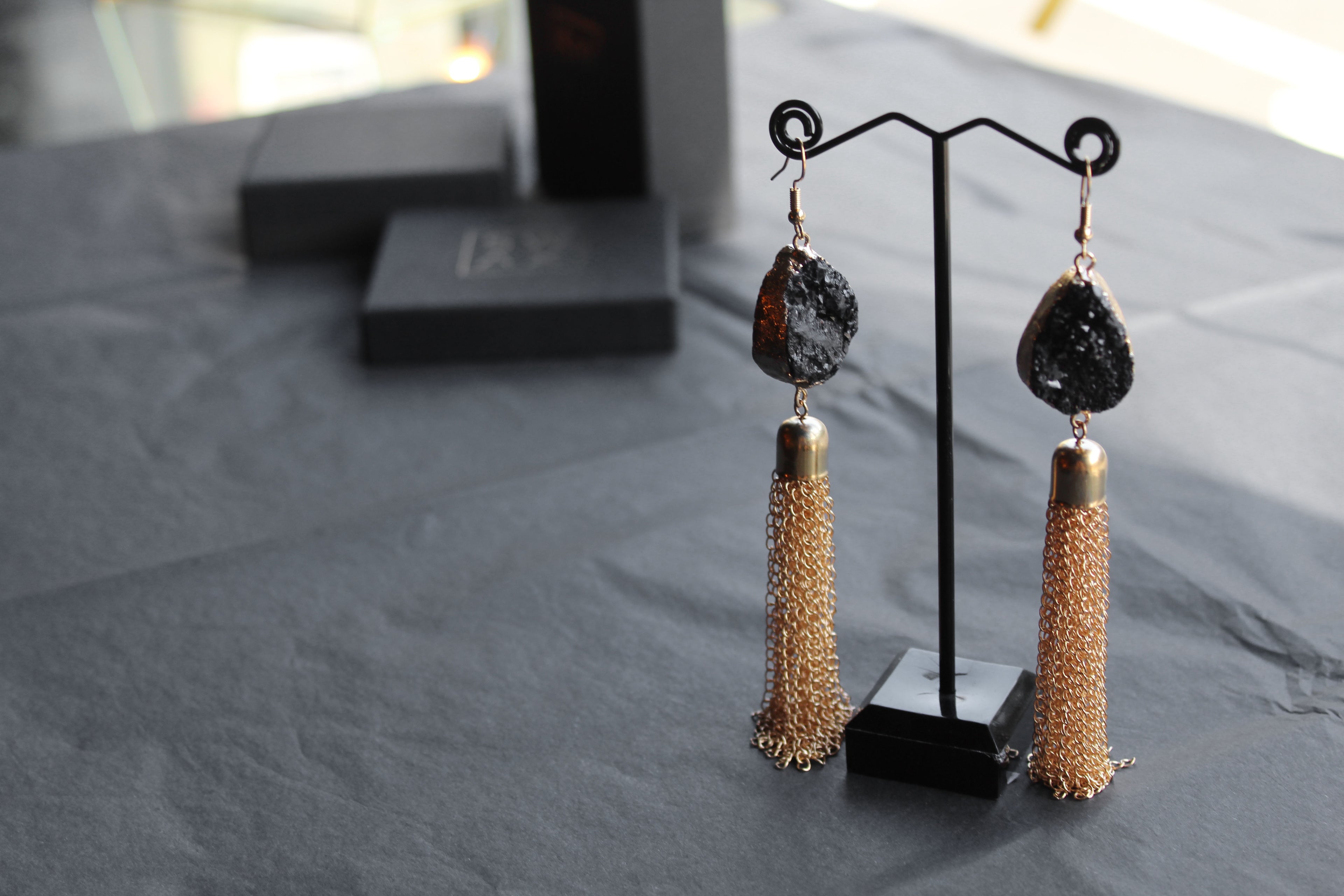 Gold Tone Crystal Statement Chain Drop Earrings