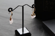 Load image into Gallery viewer, Gold Tone Raw Cut Rose Quartz Rock Earrings
