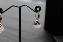 Load image into Gallery viewer, Gold Tone Raw Cut Rose Quartz Rock Earrings
