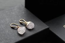 Load image into Gallery viewer, Gold Tone Raw Cut Rose Quartz Rock Earrings
