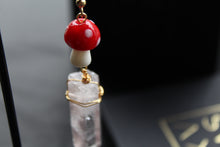 Load image into Gallery viewer, Gold Tone Red Mushroom &amp; Raw Quartz Earrings
