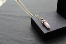 Load image into Gallery viewer, Gold Tone Rose Quartz Crystal Point Necklace
