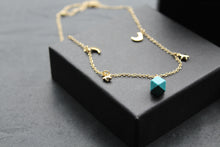Load image into Gallery viewer, Gold Tone Turquoise Moon &amp; Star Necklace
