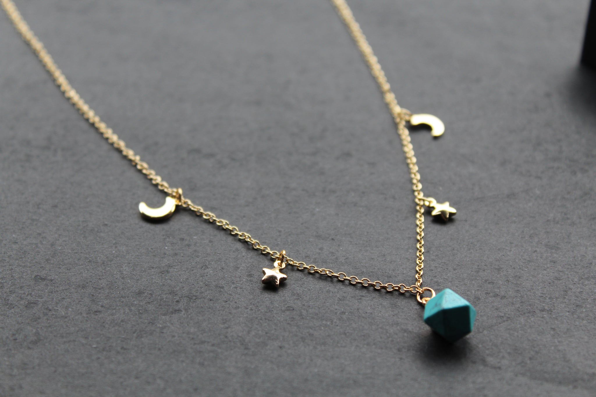 Gold Tone Turquoise Moon Star Necklace