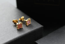 Load image into Gallery viewer, Gold Vermeil CZ Vintage Flower Earrings with Pink Mother of Pearl
