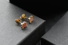 Load image into Gallery viewer, Gold Vermeil CZ Vintage Flower Earrings with Pink Mother of Pearl
