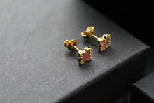 Load image into Gallery viewer, Gold Vermeil CZ Vintage Flower Earrings with Pink Mother of Pearl
