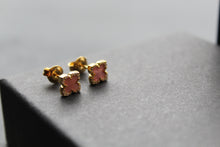 Load image into Gallery viewer, Gold Vermeil CZ Vintage Flower Earrings with Pink Mother of Pearl
