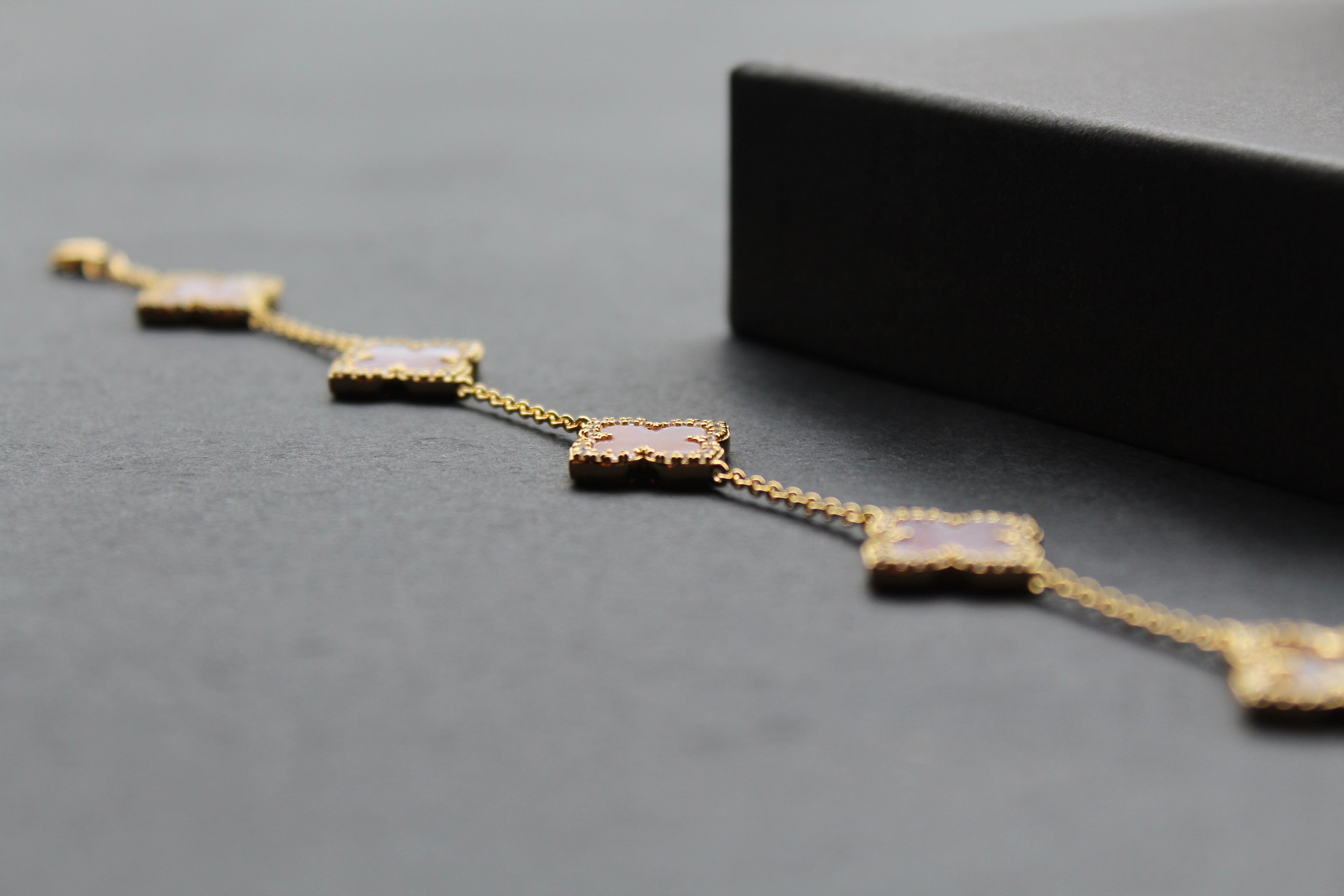Gold Vermeil CZ Vintage Flower Pink Mother of Pearl Bracelet
