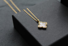 Load image into Gallery viewer, Gold Vermeil CZ Vintage Flower Pink Mother of Pearl Necklace
