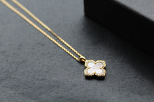 Load image into Gallery viewer, Gold Vermeil CZ Vintage Flower Pink Mother of Pearl Necklace
