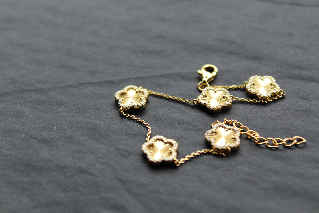 Gold Vermeil Vintage Flower Bracelet with CZ