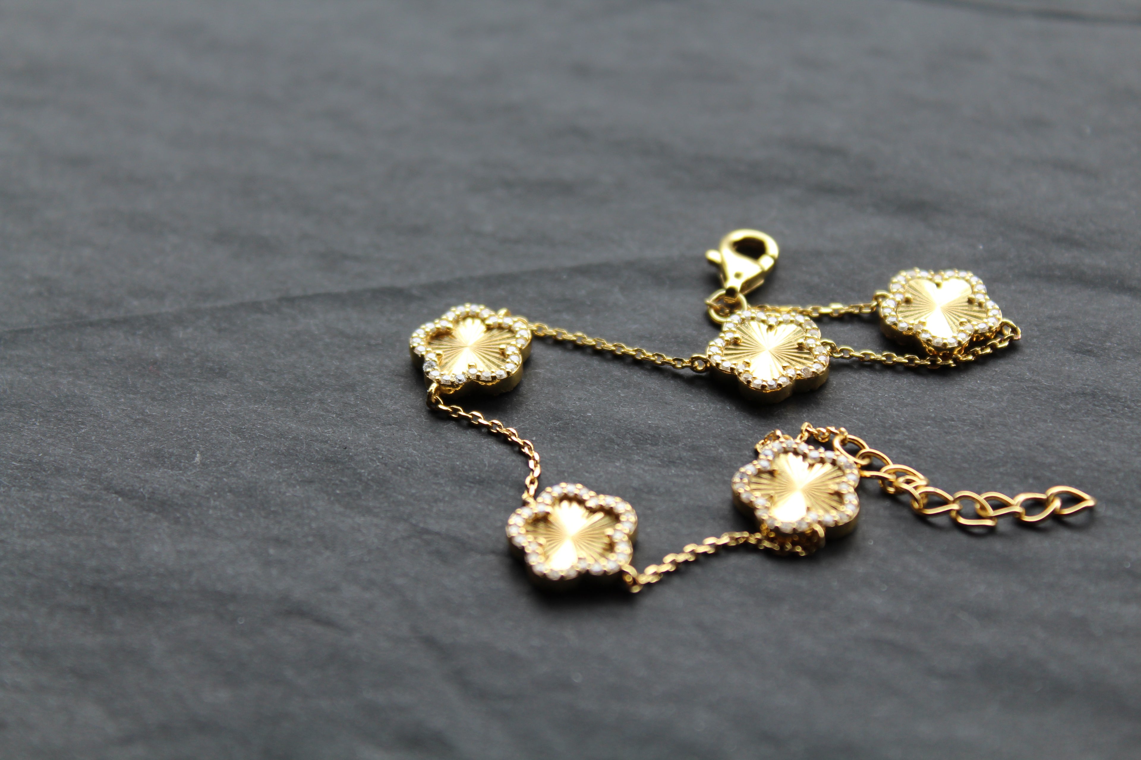 Gold Vermeil Vintage Flower Bracelet with CZ
