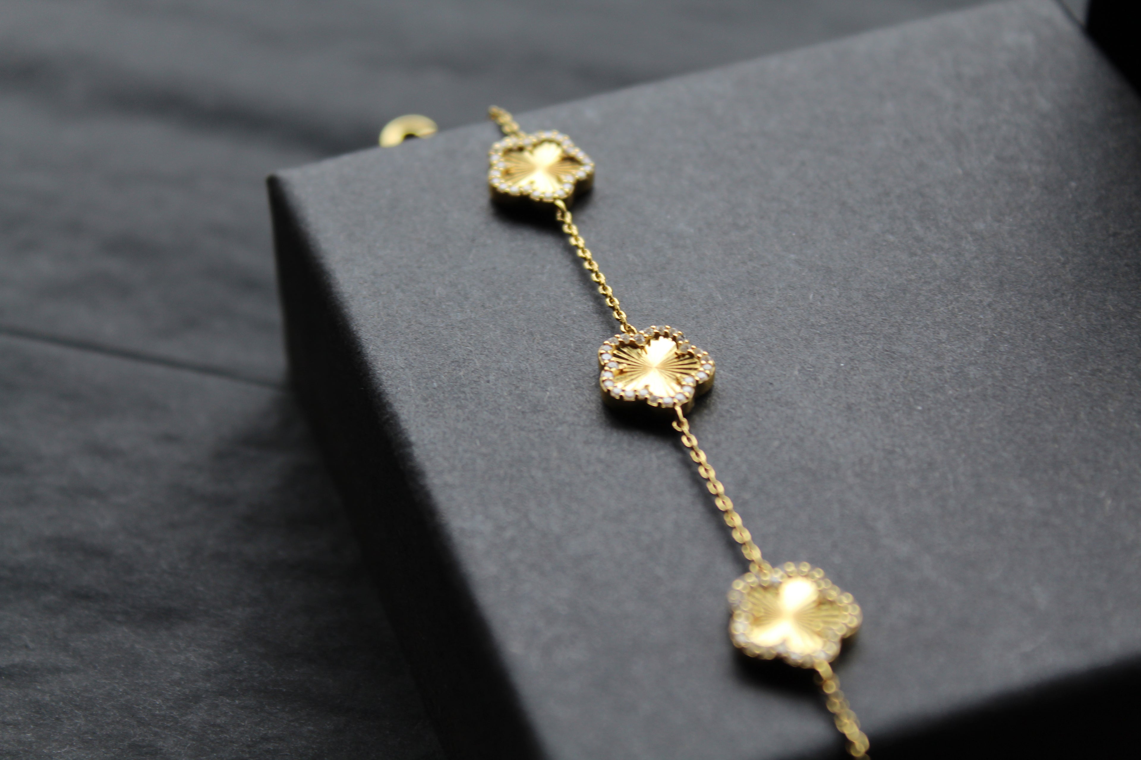 Gold Vermeil Vintage Flower Bracelet with CZ
