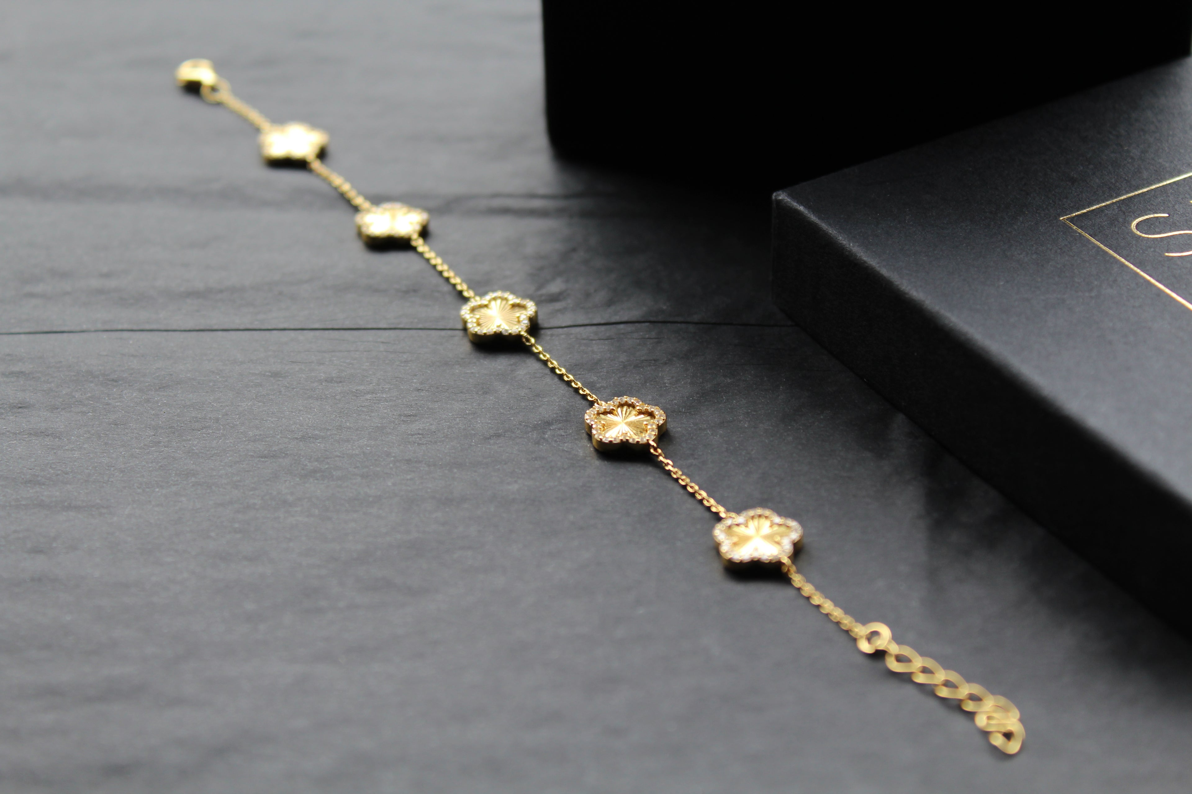 Gold Vermeil Vintage Flower Bracelet with CZ