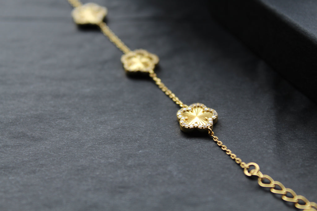 Gold Vermeil Vintage Flower Bracelet with CZ
