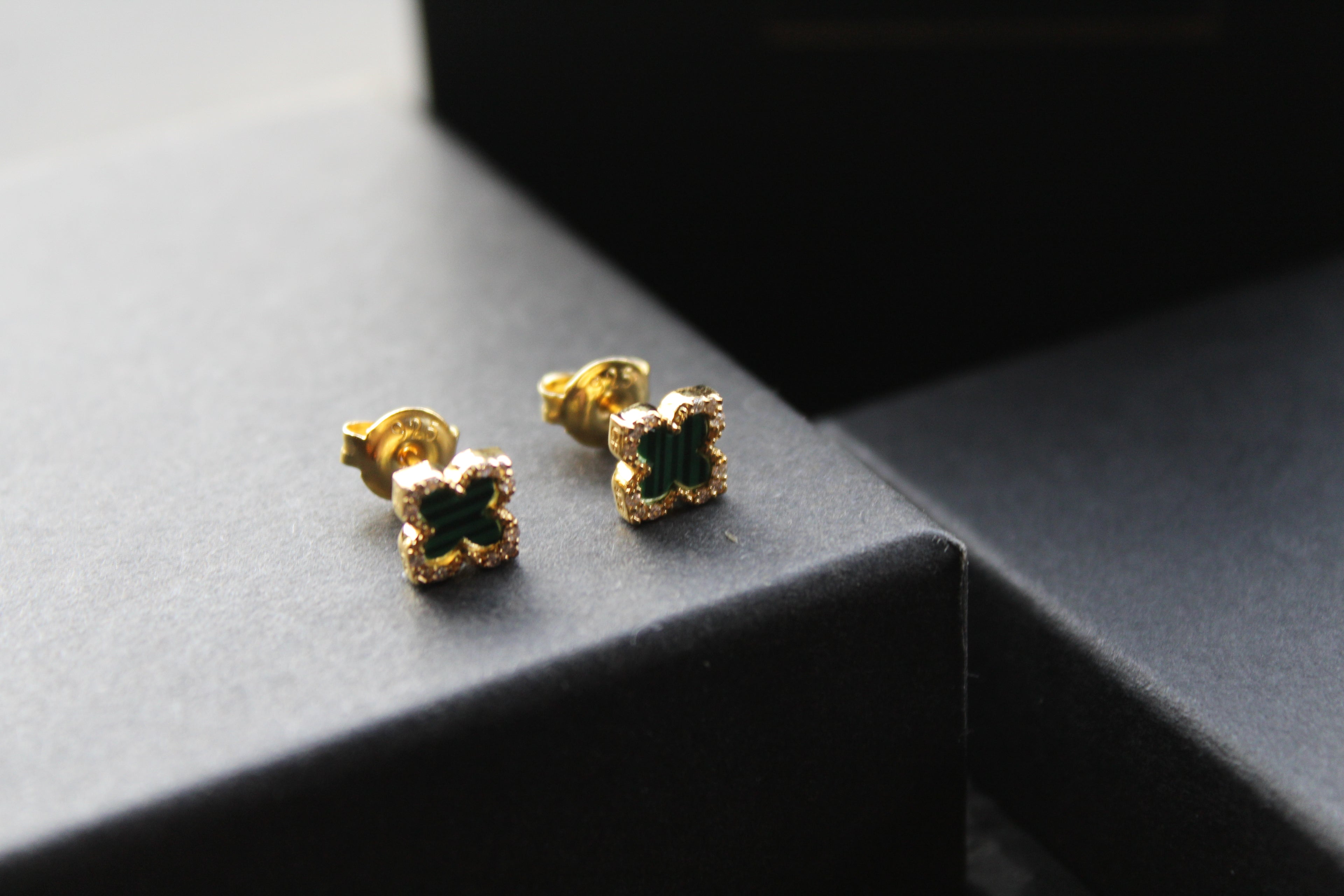Gold Vermeil Vintage Flower Earrings with Malachite