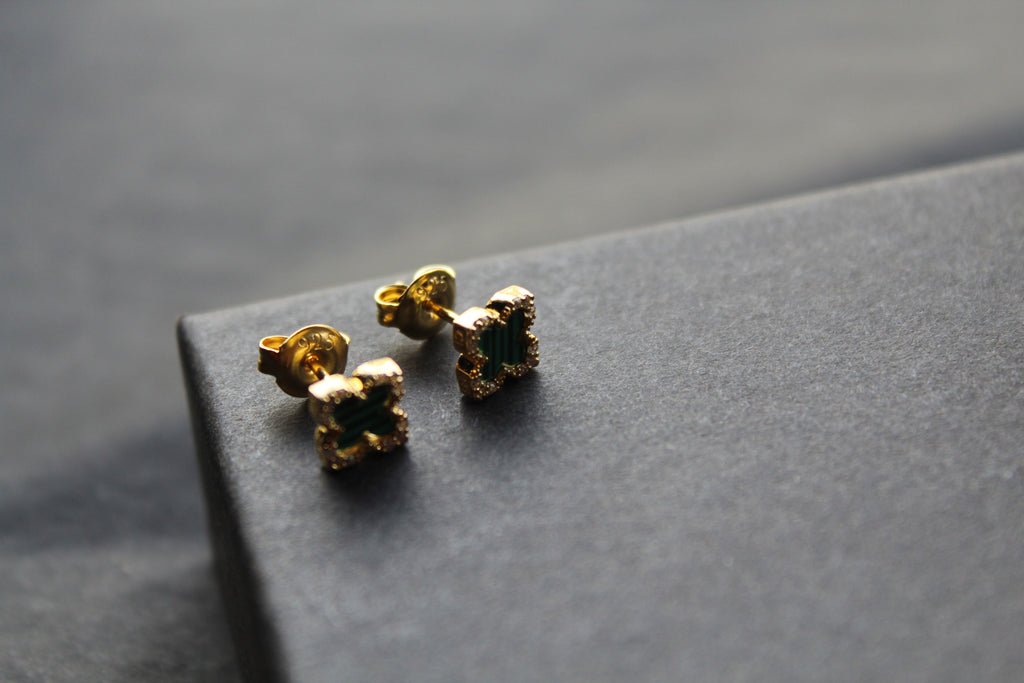 Gold Vermeil Vintage Flower Earrings with Malachite