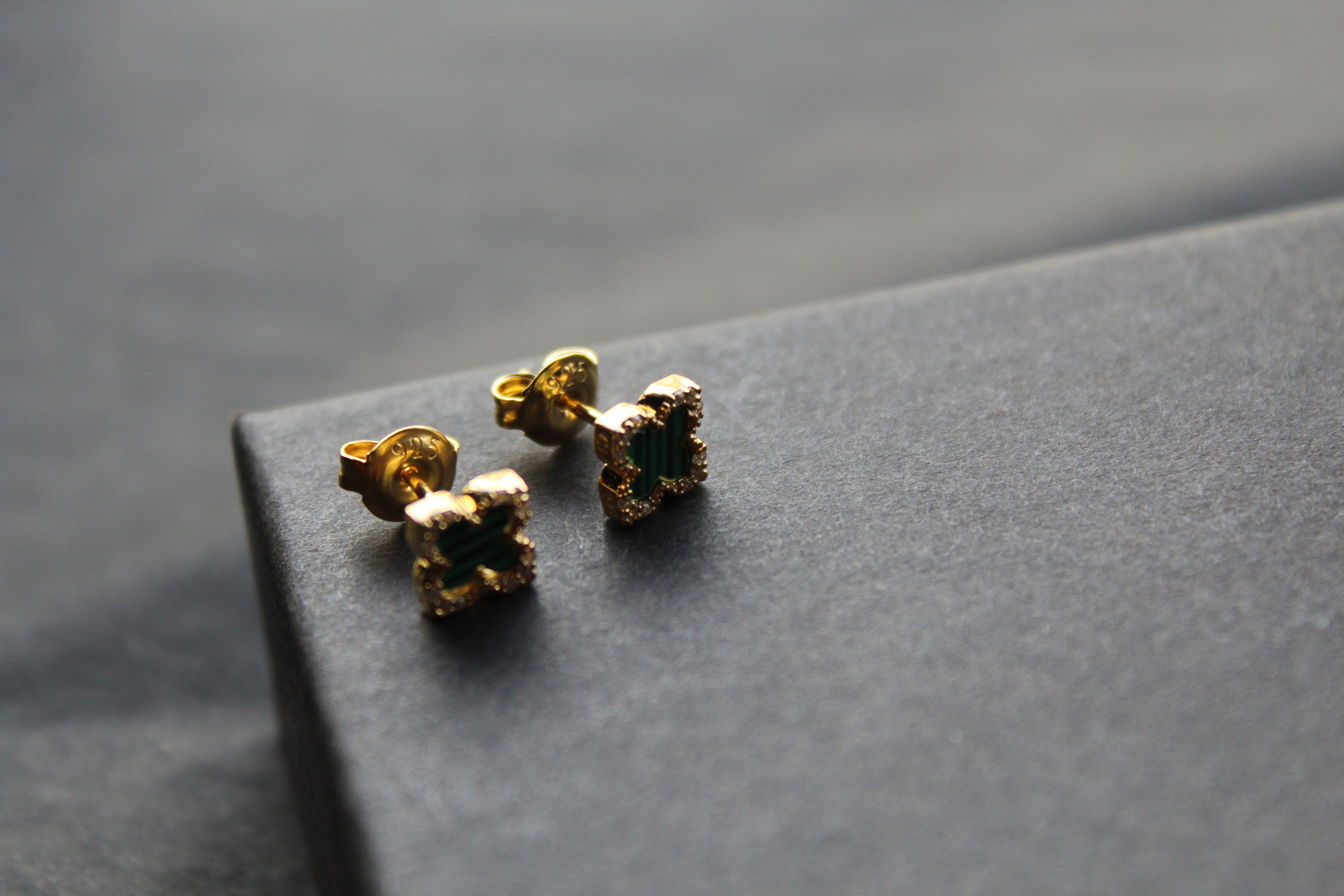 Gold Vermeil Vintage Flower Earrings with Malachite