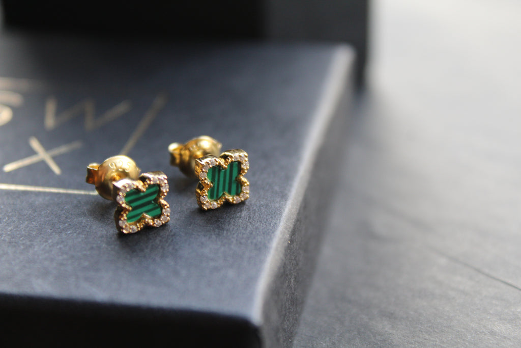Gold Vermeil Vintage Flower Earrings with Malachite