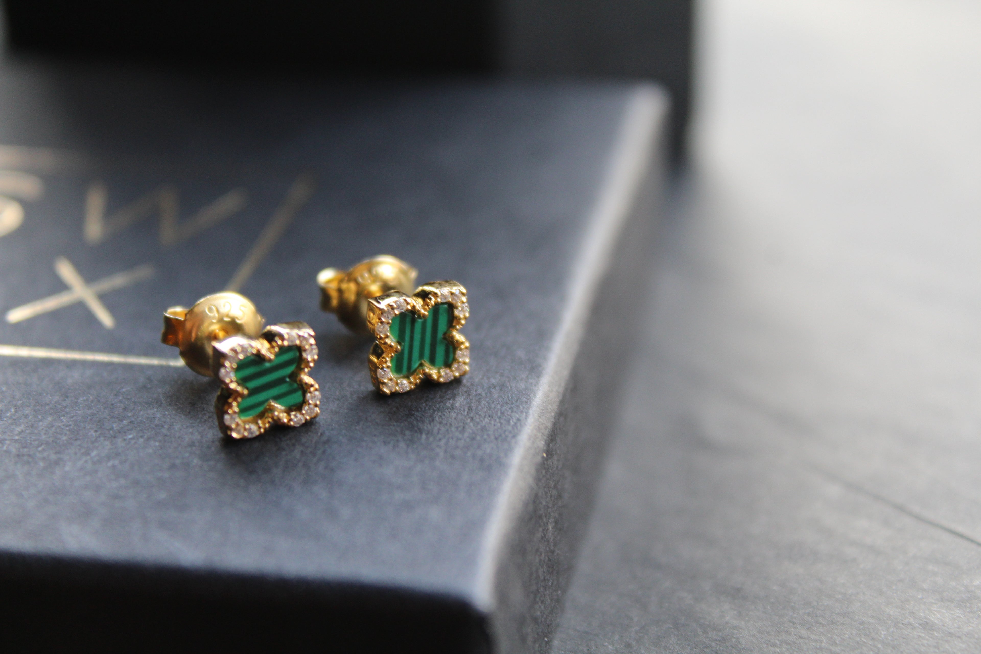 Gold Vermeil Vintage Flower Earrings with Malachite