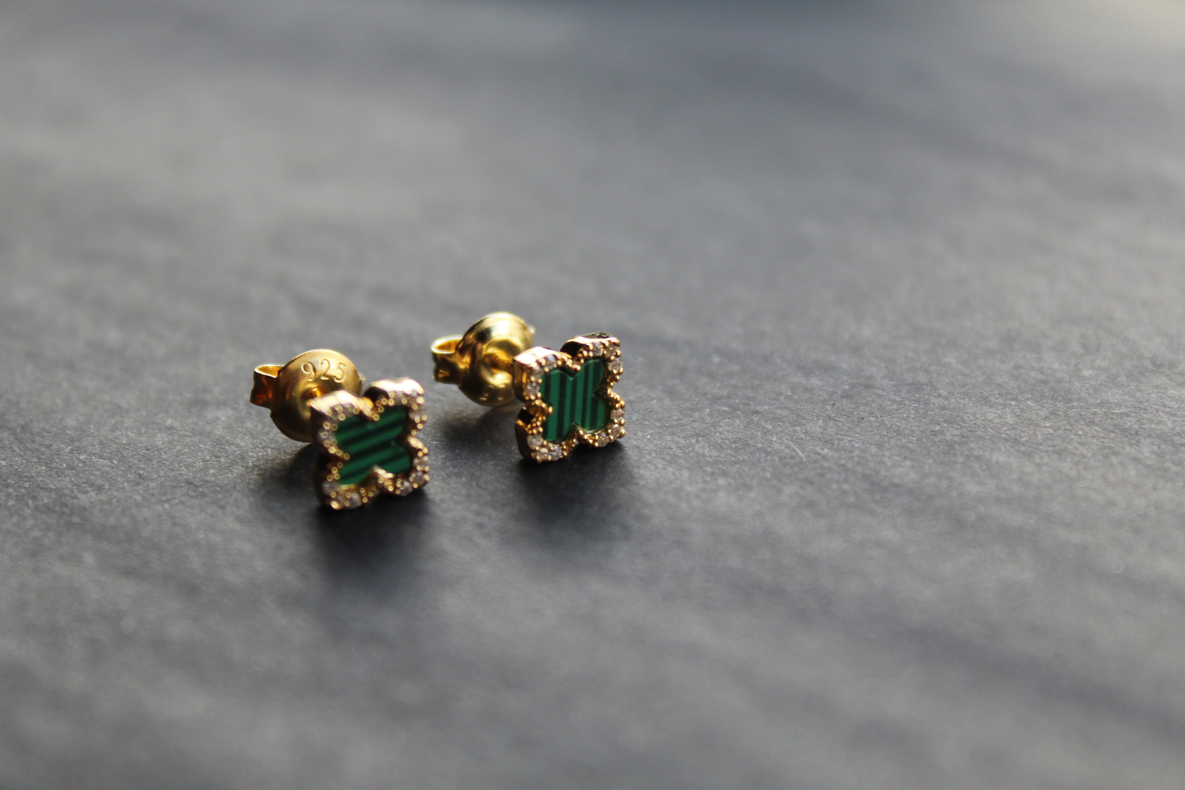 Gold Vermeil Vintage Flower Earrings with Malachite