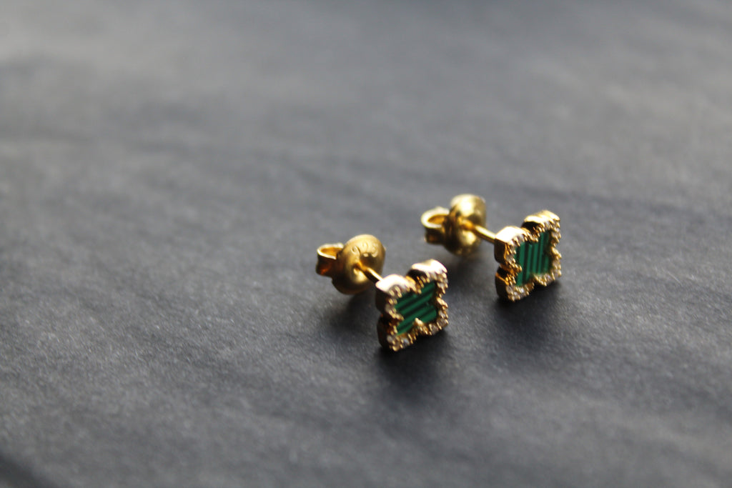 Gold Vermeil Vintage Flower Earrings with Malachite
