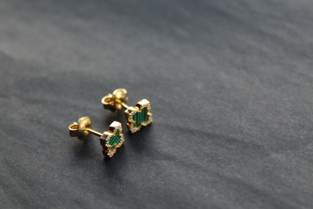 Gold Vermeil Vintage Flower Earrings with Malachite