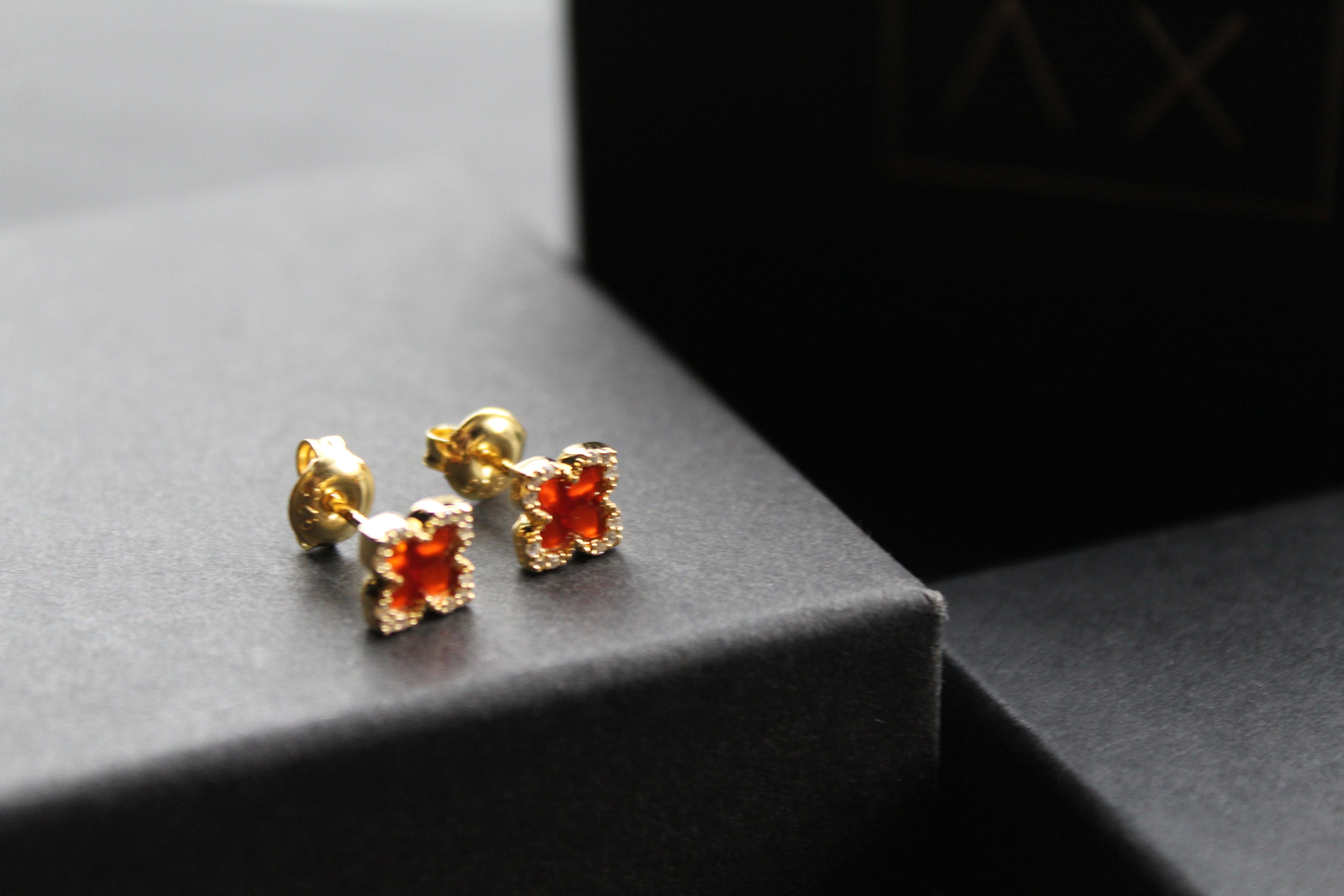 Gold Vermeil Vintage Flower Earrings with Ruby Red Mother of Pearl
