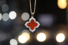 Load image into Gallery viewer, Gold Vermeil Vintage Flower Necklace with Ruby Red Mother of Pearl
